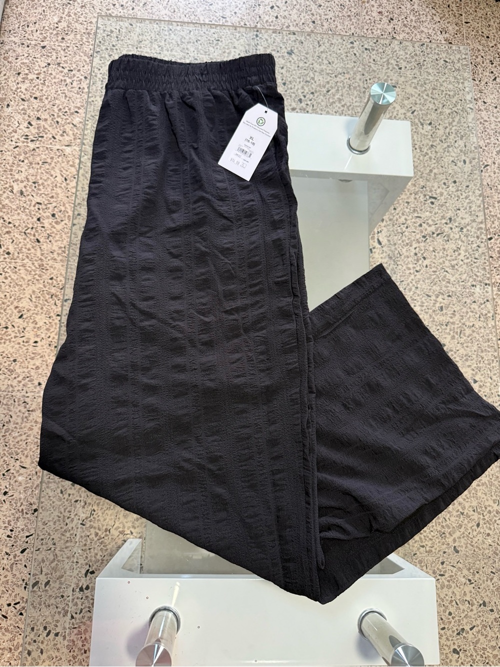 Time and Tru Black Wide-Leg Textured Pants